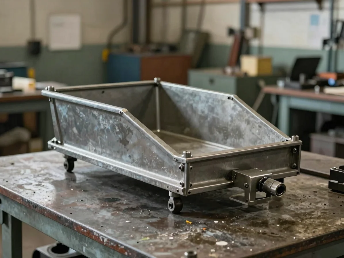 Industrial editorial photograph of a sidecar mounting bracket and